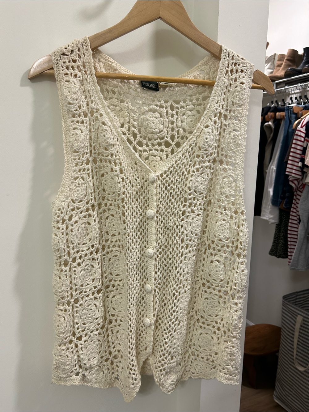 Cream Crochet Button-Front Tank